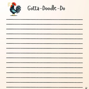 Gotta-Doodle-Do Rooster Notebook Paper, 1 To-do list and 1 Blank page with color background, 2 sheets, digital download, 8.5x11, chicken
