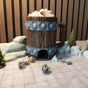Torre de dados em formato de caneca de cerveja cheia | Lançador de dados D20 com furo para jogos de mesa, acessórios de RPG, decoração de fantasia, ideia de presente para jogadores