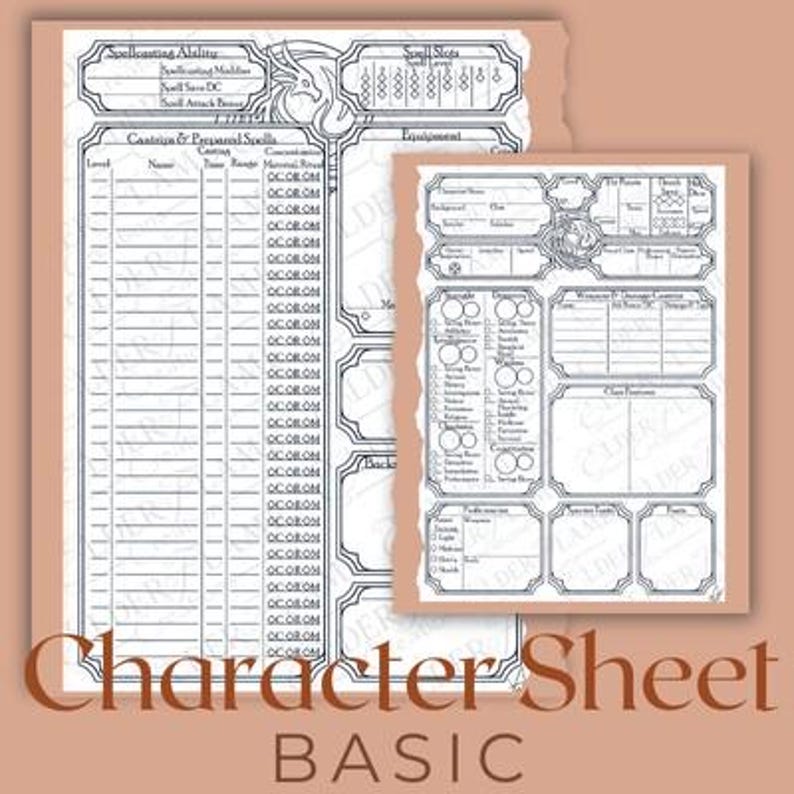 Character Sheet 5E Printable & Digital Dnd 5th Edition PDF Aesthetic ...