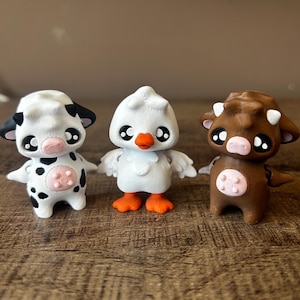 Ko, Gås & Höglandsko Pixie Söta Chibi Bondgårdsdjur Figurer Fidget, Skrivbordsdekoration, Ornament Gåva