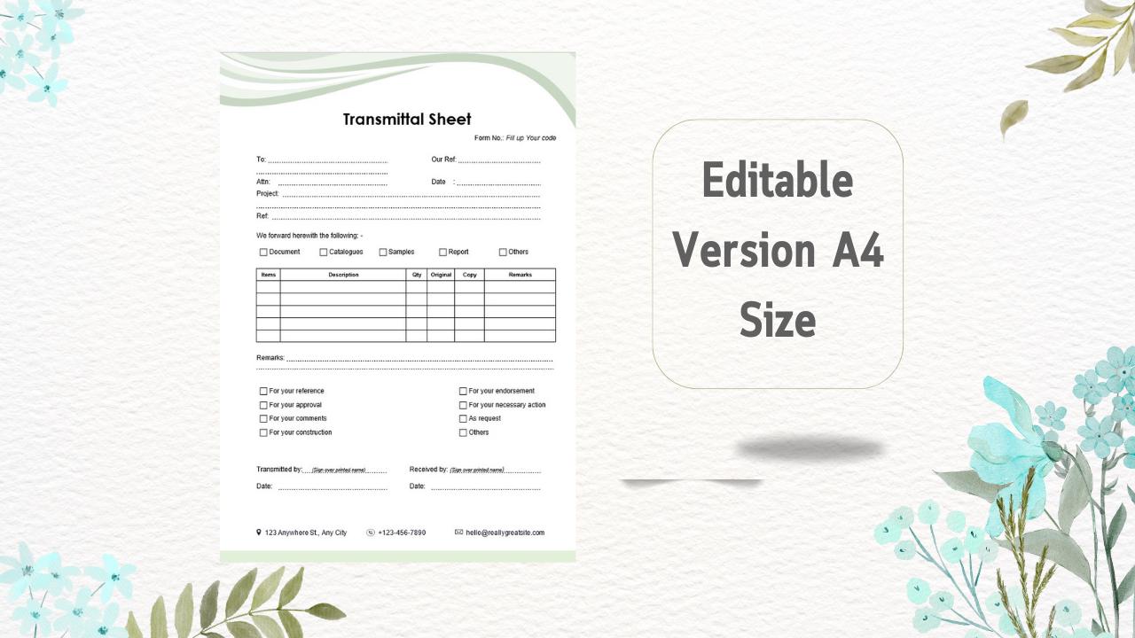 Transmittal Form, Transmittal Sheet, Transmittal Template, TENDER ...