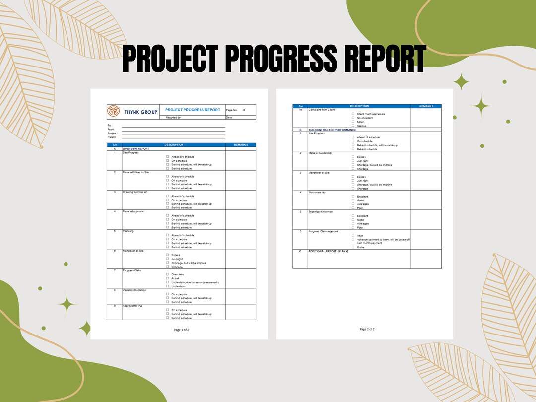 Project Progress Report Template, Project Progress Report Form ...
