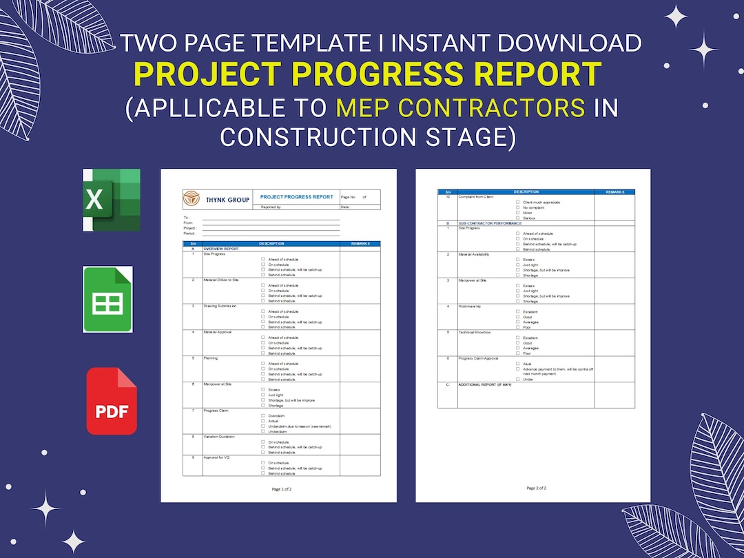 Project Management Form Report Example Project Progress Report Template | Ms Excel & Google Sheets ...