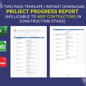 Construction Project Progress Report Template | Engineering Status Tracker | Editable Excel (Digital Download)