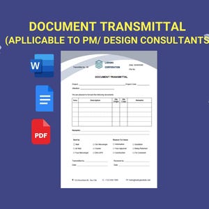 Plantilla de transmisión de documentos / MS Word y Google Docs / Formulario de gestión de proyectos