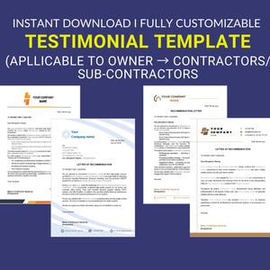 Paquete de plantillas de testimonios de construcción / Formulario de comentarios de clientes / Construcción