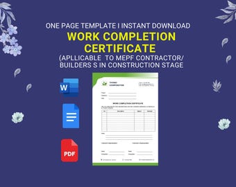 Form der Fertigstellung der Arbeit | Unternehmer-Übergabe-Dokument | Bearbeitbares Wort | Instand Download