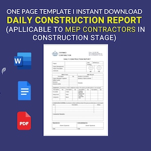 Daily Construction Report Template | MS Word & Google Docs | Construction, Project Management
