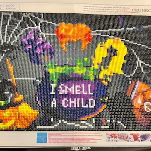 Completed Diamond Painting Art canvas. Halloween - I smell a child (3 witch sisters)