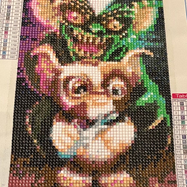 Completed diamond art painting - gremlins (Spike and Gizmo) small 20cmx30cm