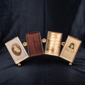Antique French Quadriptych Photo Frame Beveled Glass Bronze Flower Art Deco Four