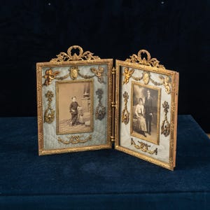 Antique French Bronze Double Photo Frame Empire Style Diptique