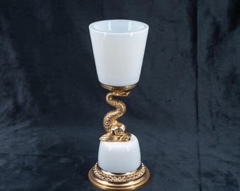 Antique White Opaline Glass French Centrepiece Bowl Dolphin Bronze