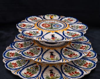 希少なヴィンテージ フランス製オイスタープレート アンリオ カンペール サーバーセット 手描き