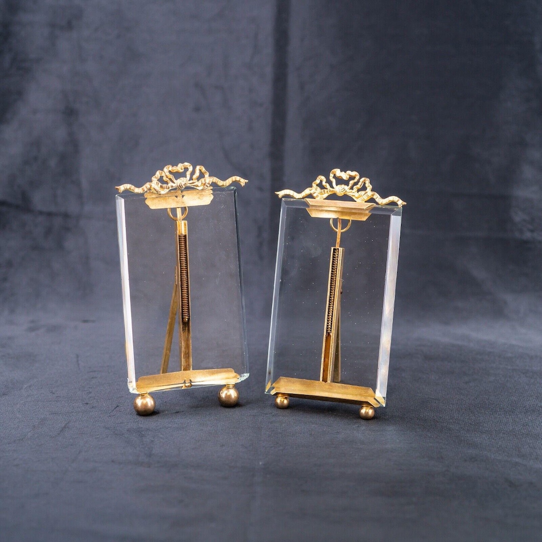 アンティークフレンチフォトフレーム ベベルガラス ブロンズ リボン