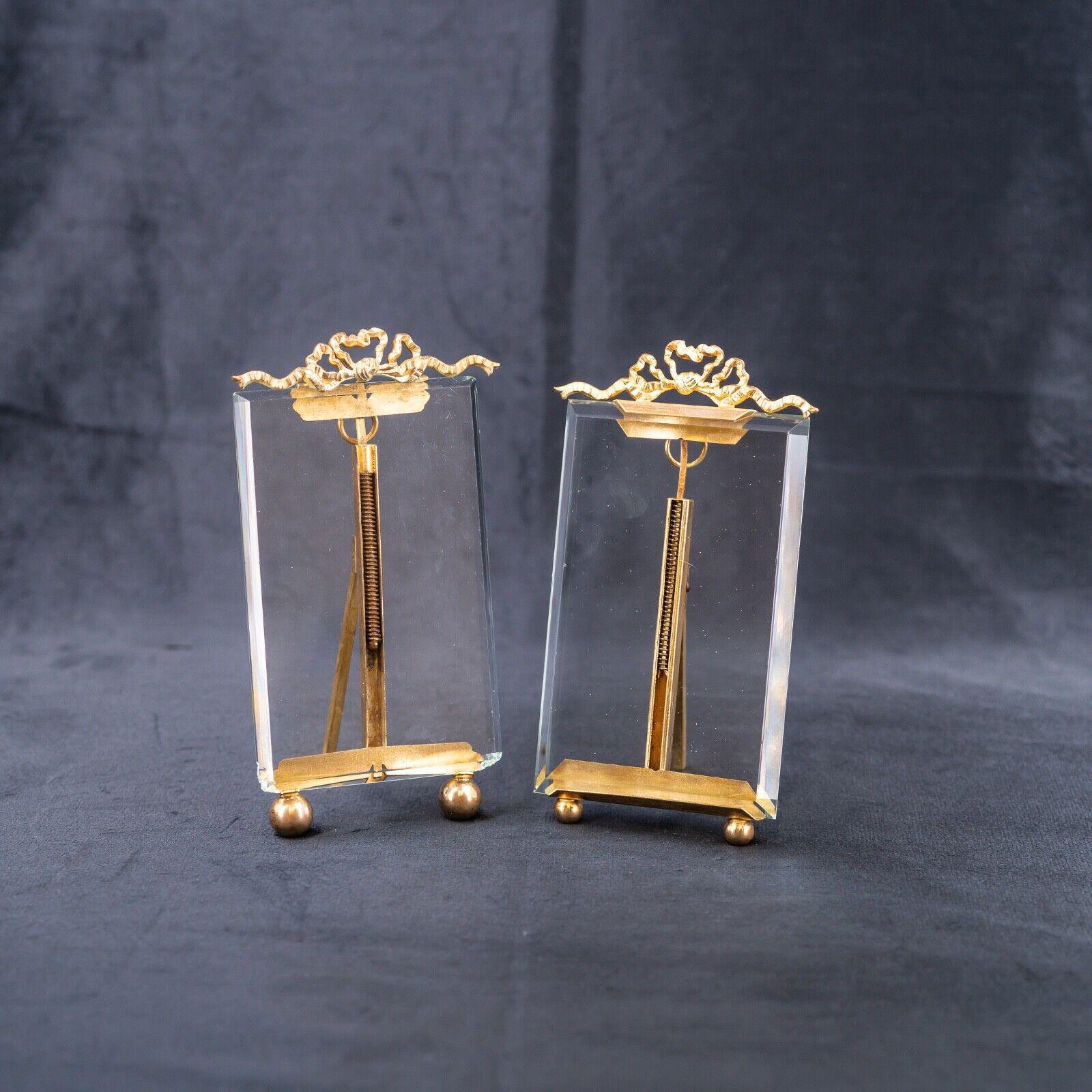 アンティークフレンチフォトフレーム ベベルガラス ブロンズ リボン