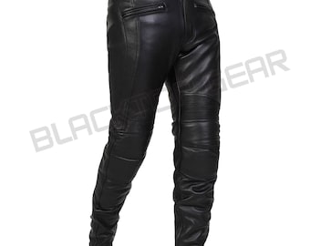 Men's Leather Motorcycle Trousers Black, Cowhide Biker Pent, Motorbike Leather Jeans