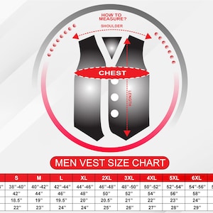 May include: Men's vest size chart with measurements for chest, shoulder, and length. The chart includes sizes XS to 9XL, with measurements in inches. The image features a vest diagram with measurement labels and the Black Top Gear logo.