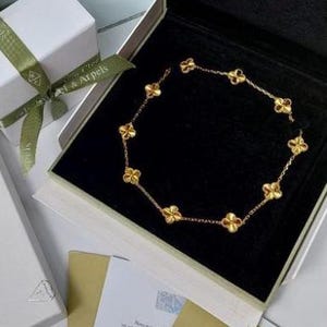 Van Cleef & Arpels Gold VCA Five Motif Clover Necklace