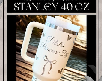 Custom Laser Engraved | Stanley 40 oz Tumbler | Coquette | Hearts and Bows | Full Wrap | Personalized