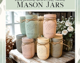 Hand-Painted & Distressed | Mason Jars with Twine | Rustic Farmhouse Decor