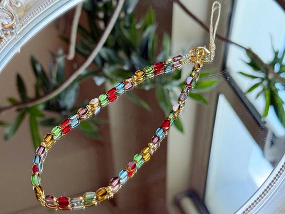 Crystal Bead Phone Charm Strap: Rainbow Boho Wristlet