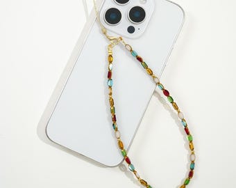 Vintage Regenbogen Kristall Perlen Handyanhänger Armband