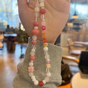 Personalised Phone Charm, Strawberry Phone Chain, Custom Phone Strap, Phone Wrist Strap, Gemstone, Personalized Gift, Birthday Gift
