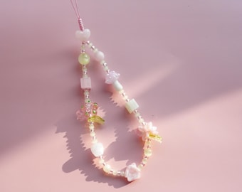 Pink Fairy Phone Charm: Sakura Heart Beaded Strap