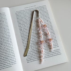Cherry Blossom Pearl Tassel Bookmark: Custom, Pink Sakura Metal Book Marker