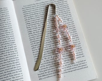 Cherry Blossom Pearl Tassel Bookmark: Custom, Pink Sakura Metal Book Marker