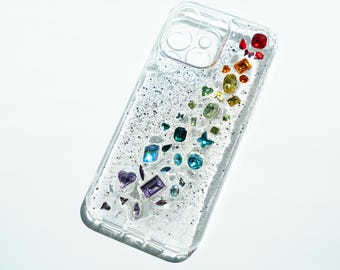 Handmade Rainbow Crystal Phone Case: Sparkling Rhinestone Design