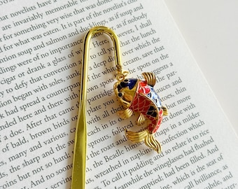 Koi Fish Metal Bookmark: Custom, Brass Gold Book Marker with Lucky Oriental Charm
