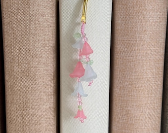 Lily of the Valley Tassel Bookmark: Gold Floral Beaded Charm Book Marker