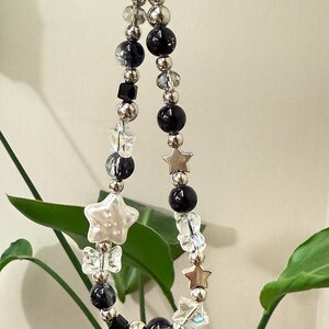 Black Star Phone Charm: Personalized Natural Shell Letters, Beaded Wrist Strap image 7