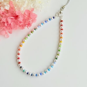 Colorful Beaded Phone Charm Strap: Faux Pearl Wristlet