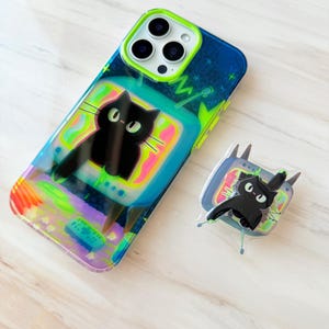 Étui pour téléphone pivotant avec chat pour télévision, étui pour téléphone pour animal de compagnie, prise pour les doigts, prise en main, prise pour Kindle, cadeaux d'anniversaire, coque pour iphone 13 14 15 16 pro max