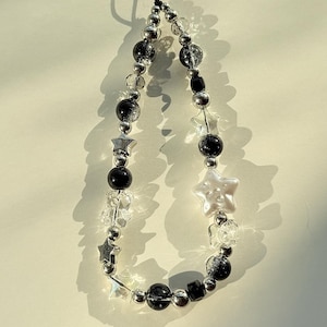Black Star Phone Charm: Personalized Natural Shell Letters, Beaded Wrist Strap image 6