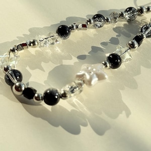 Black Star Phone Charm: Personalized Natural Shell Letters, Beaded Wrist Strap image 8