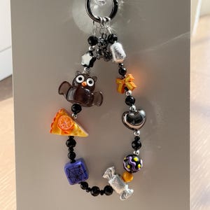 Halloween Phone Charm: Spooky Bat, Candy, Pizza Resin Strap