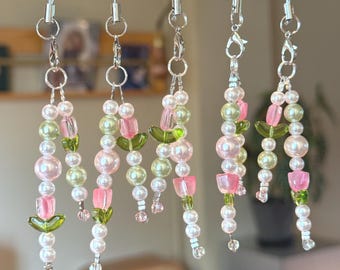 Tulip Phone Charm: Kawaii Beaded Wrist Lanyard