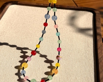 Rainbow Candy Beaded Phone Charm: Handmade Phone Wrist Strap