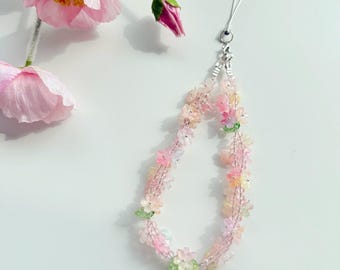 Pink Lilac Blossom Phone Charm Strap: Resin Flower, Cottagecore Style