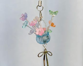 Handmade Flower Basket Phone Charm with Bow