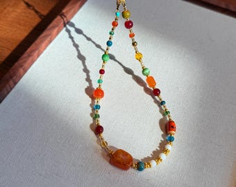 Bohemian Amber Beaded Phone Charm: Vintage-Inspired Wristlet, Colorful Glass Beads, Bag Charm