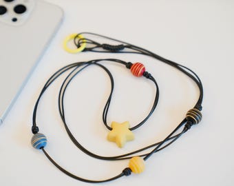 Crossbody Phone Lanyard: 3D Star Charm, Candy Beads, Anti-Theft