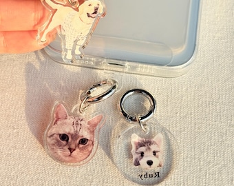Custom Pet Portrait Acrylic Phone Charm, Personalized Keychain