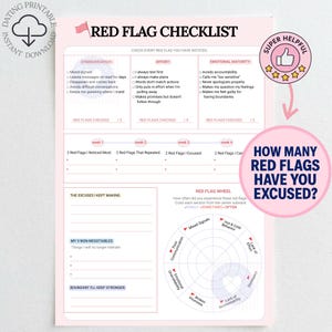 Dating Tracker Relationship Digital Red Flags Checklist Toxic Relationship Recovery Dating Reflection Journal Printable Self-Love Workbook
