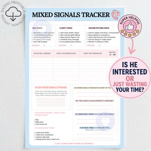 Dating Tracker Mixed Signals Tracker Printable Dating Klarheit Arbeitsblatt Beziehung Rote Flaggen Journal Emotionale Selbstreflexion Digital
