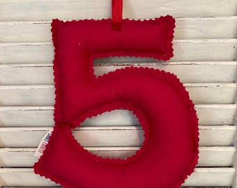 Chiffres 5 pour anniversaire en tissu recyclé